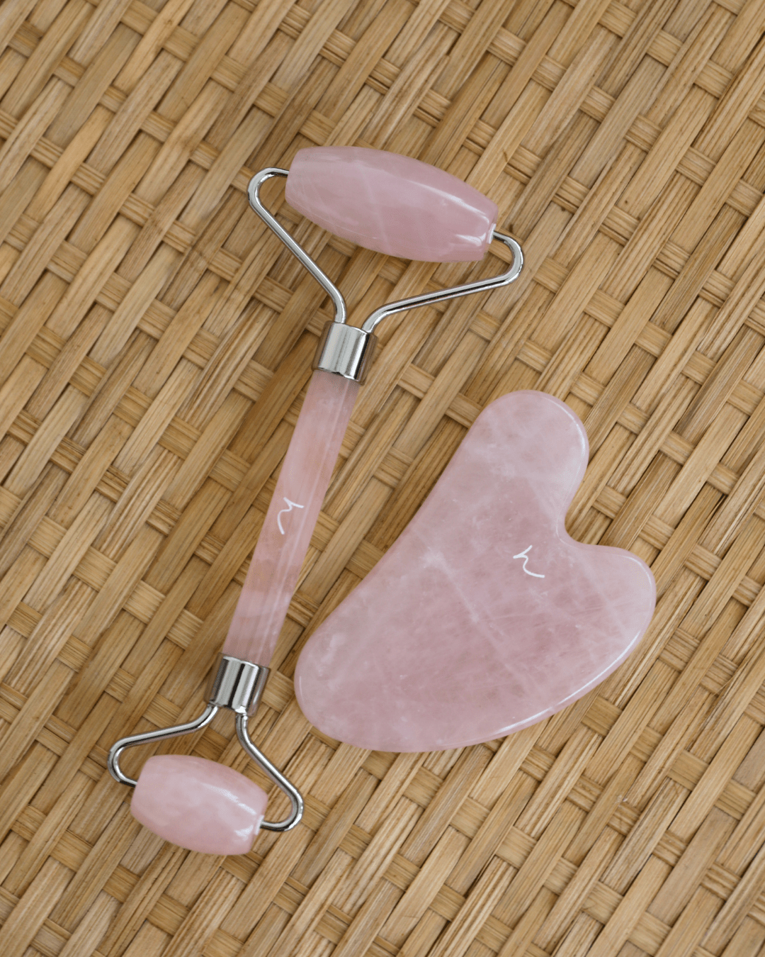 HAWA Natural Rose Quartz Gua Sha & Roller Set for Facial Sculpting & Glow in Kuwait - Waha Lifestyle
