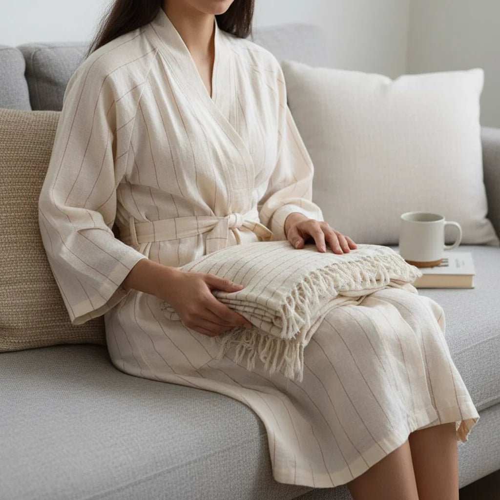 HAWA Rest &amp; Restore Cotton Kimono &amp; Throw Set in Kuwait - Waha Lifestyle