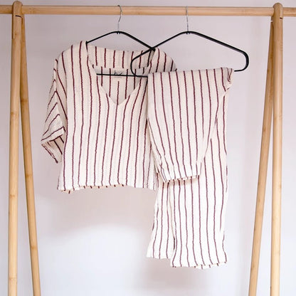 HAWA Sundown Stripe 2 - Piece Cotton Set - Burgundy - Waha Lifestyle