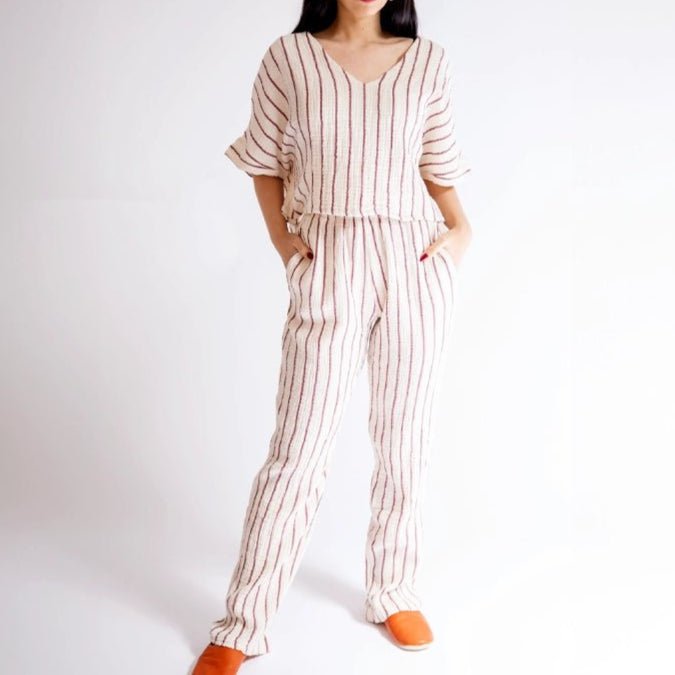 HAWA Sundown Stripe 2 - Piece Cotton Set - Burgundy - Waha Lifestyle