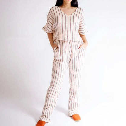 HAWA Sundown Stripe 2 - Piece Cotton Set - Burgundy - Waha Lifestyle