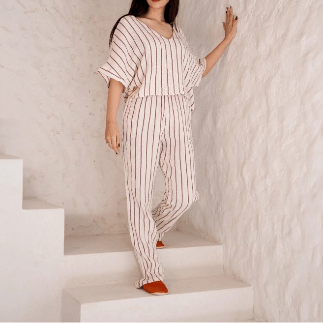 HAWA Sundown Stripe 2 - Piece Cotton Set - Burgundy - Waha Lifestyle