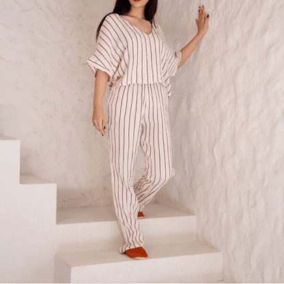 HAWA Sundown Stripe 2 - Piece Cotton Set - Burgundy - Waha Lifestyle