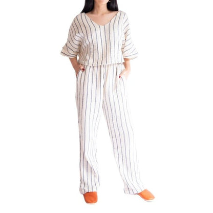 HAWA Sundown Stripe 2 - Piece Cotton Set - Navy Blue - Waha Lifestyle