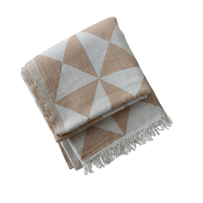 HAWA Tria Triangle Pattern Cotton Beach Towel with Twisted Fringe in Kuwait - Waha Lifestyle