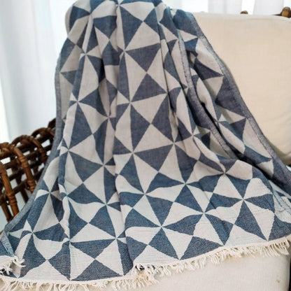 HAWA Tria Triangle Pattern Cotton Beach Towel with Twisted Fringe in Kuwait - Waha Lifestyle
