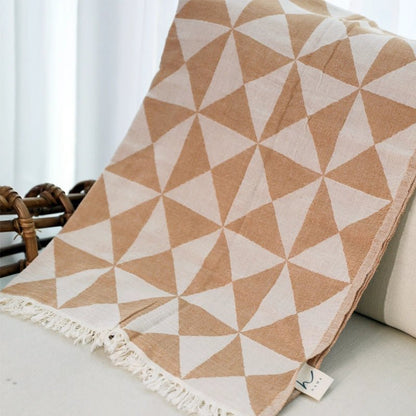 HAWA Tria Triangle Pattern Cotton Beach Towel with Twisted Fringe in Kuwait - Waha Lifestyle