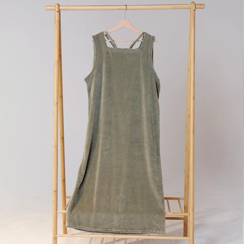 Velvet Kimono &amp; Dress Set - Olive