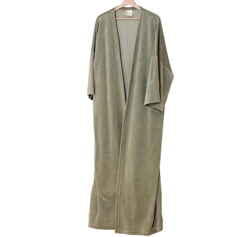 Velvet Kimono &amp; Dress Set - Olive