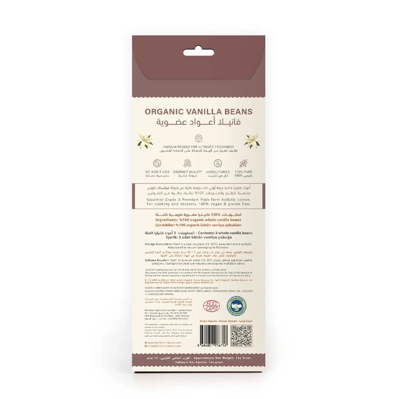 Organic Vanilla Beans - Grade A Ugandan Whole Pods - 12g
