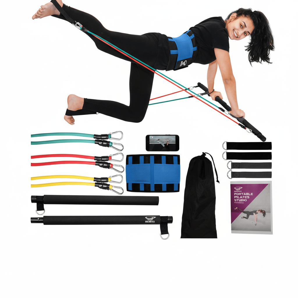 IM UNLIMITED Portable Home Gym With Pilates Bar Kit + Video + 12 Resistance Bands in Kuwait - Waha Lifestyle