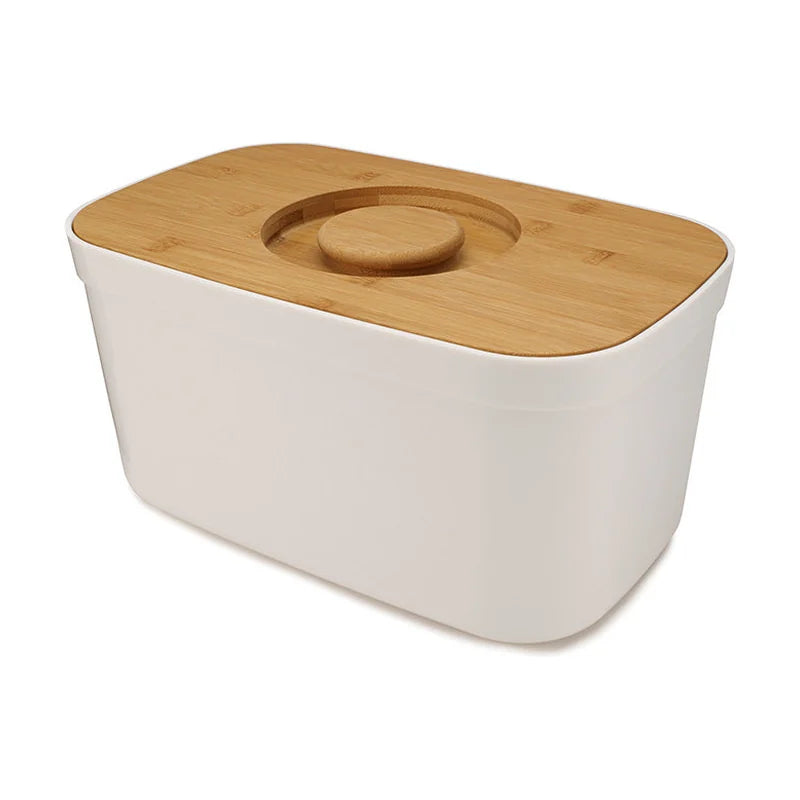 Bread Bin with Reversible Bamboo Cutting Board Lid - White