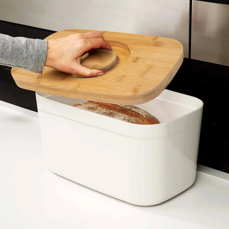 Bread Bin with Reversible Bamboo Cutting Board Lid - White