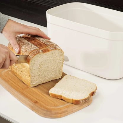 Bread Bin with Reversible Bamboo Cutting Board Lid - White