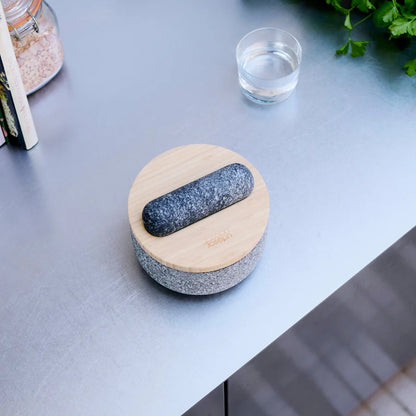 Dash Granite Pestle &amp; Mortar with Reversible Bamboo Lid - 15.5cm