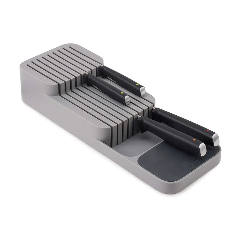 DrawerStore Compact 2-Tier Knife Organizer for 9 Knives - Grey