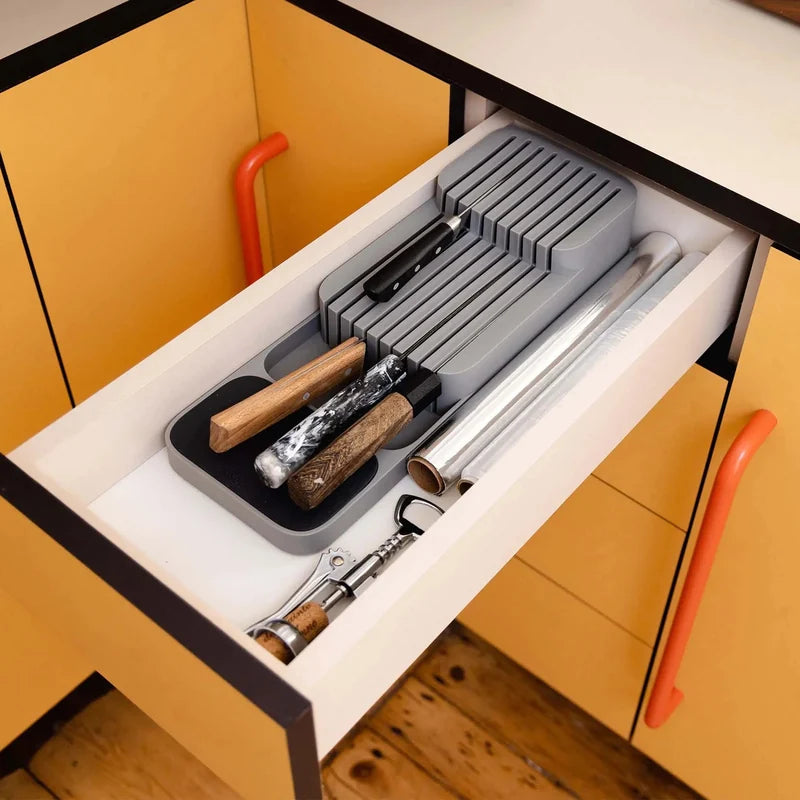 DrawerStore Compact 2-Tier Knife Organizer for 9 Knives - Grey