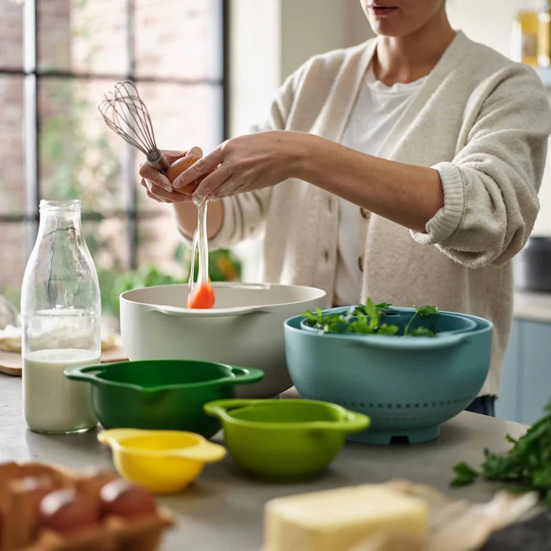 Duo Nesting Food Preparation Bowl Set with Colander - 6pcs, Opal