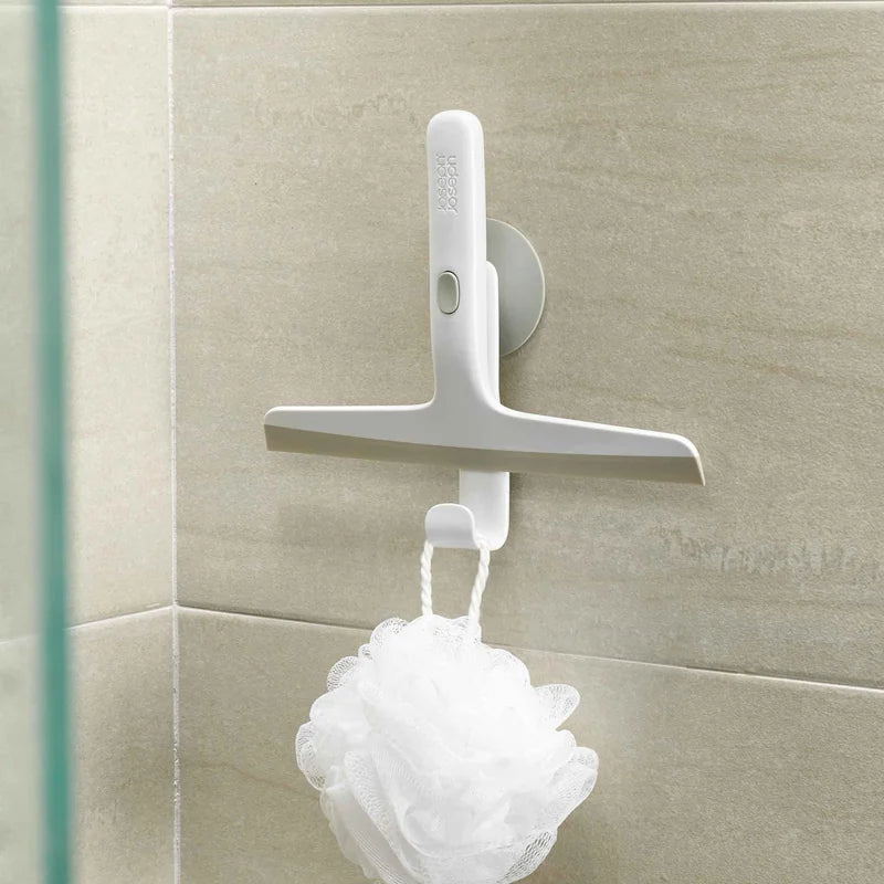 EasyStore Slimline Shower Squeegee with Suction Holder &amp; Hook - Light Grey