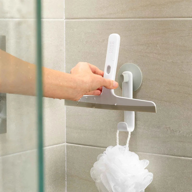 EasyStore Slimline Shower Squeegee with Suction Holder &amp; Hook - Light Grey
