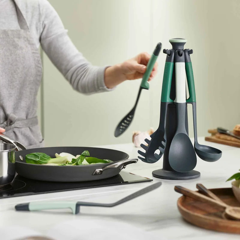 Elevate 6-Piece Kitchen Utensil Set with Rotating Carousel Stand - Sage Green