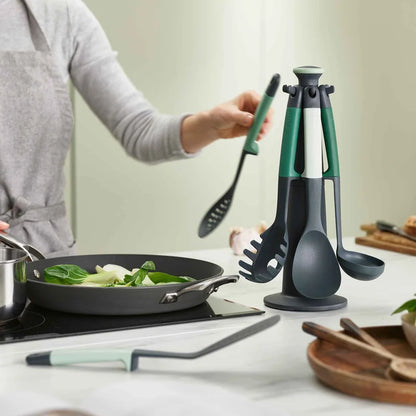 Elevate 6-Piece Kitchen Utensil Set with Rotating Carousel Stand - Sage Green