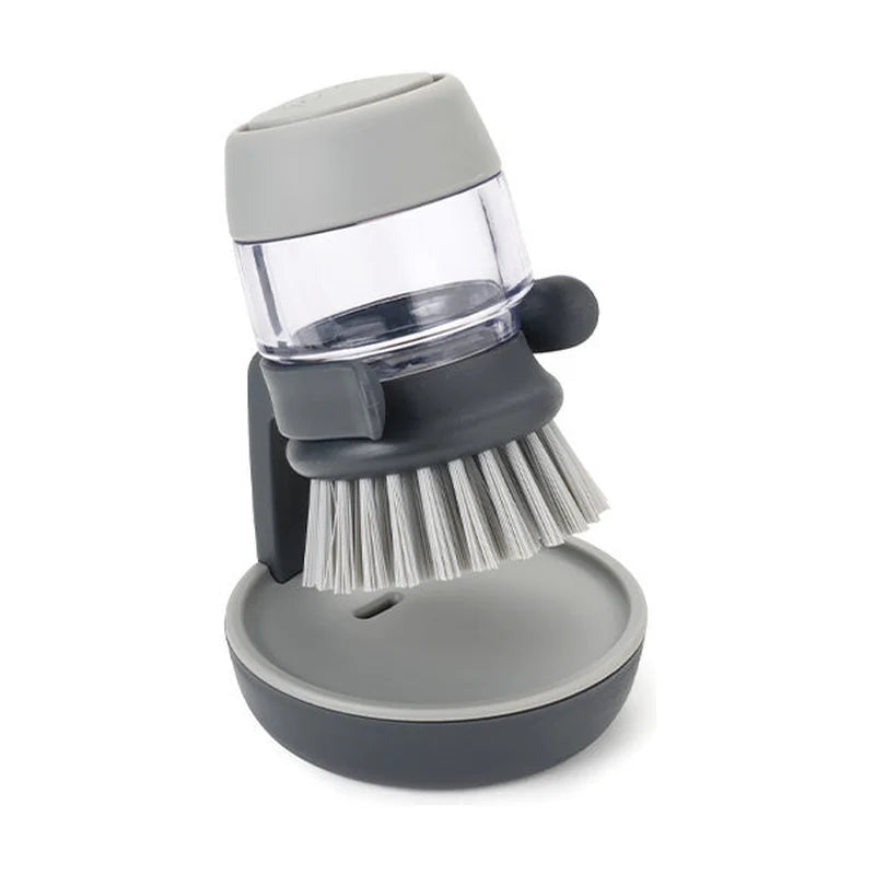 Palm Scrub Soap-Dispensing Dish Brush with Drip-Dry Stand - Grey