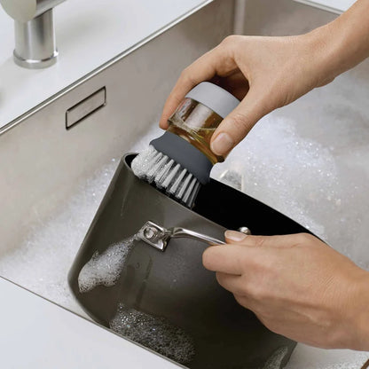 Palm Scrub Soap-Dispensing Dish Brush with Drip-Dry Stand - Grey
