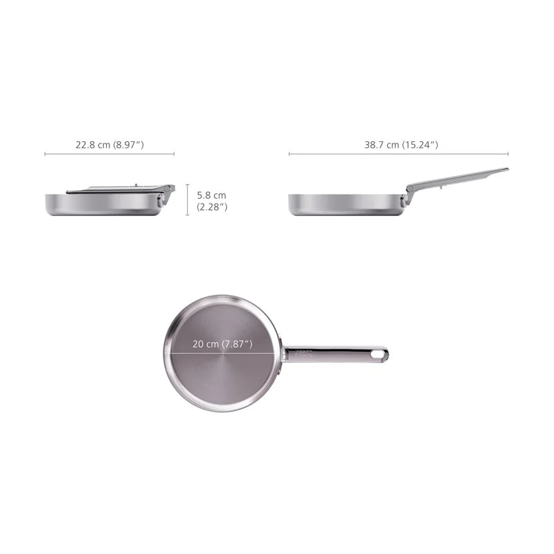 Space Folding Handle 3-Ply Stainless Steel Frying Pan - 20cm