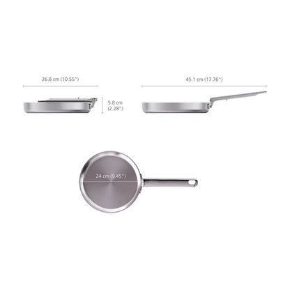 Space Folding Handle 3-Ply Stainless Steel Frying Pan - 24cm