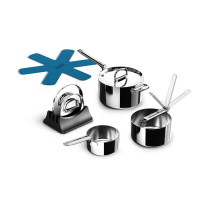 Space Folding Handle 3-Ply Stainless Steel Saucepan Set with Lids - 3pcs