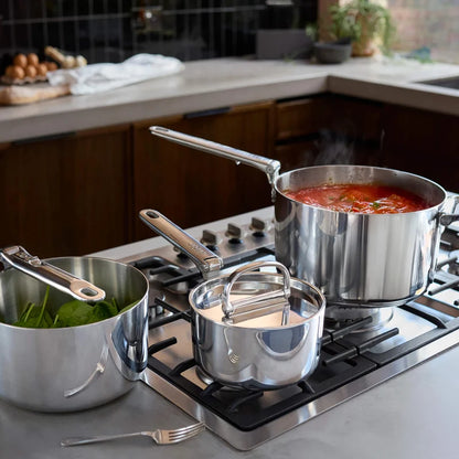 Space Folding Handle 3-Ply Stainless Steel Saucepan Set with Lids - 3pcs