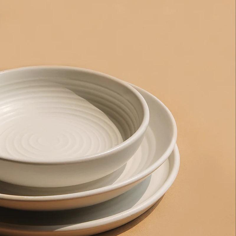 Kanji Flat Ripple Ceramic Platter - Off - white - Waha Lifestyle