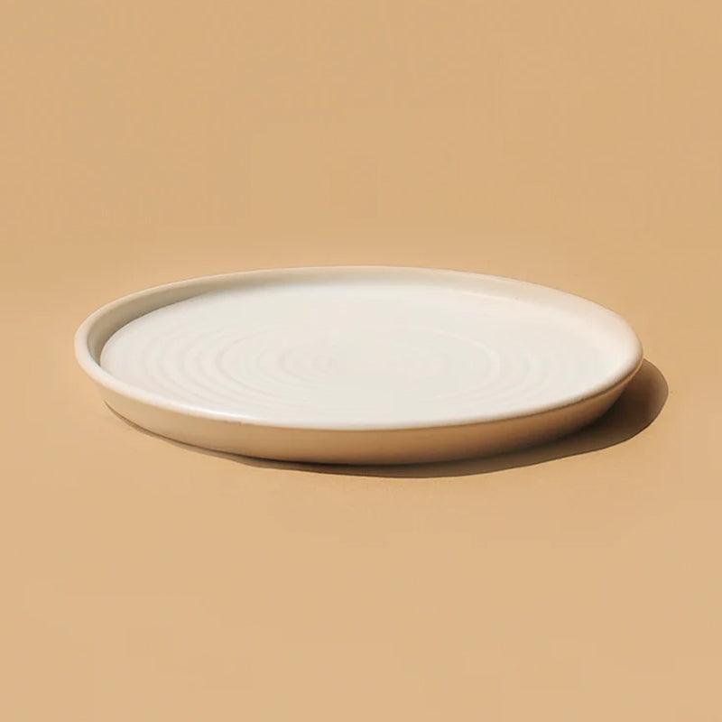 Kanji Flat Ripple Ceramic Platter - Off - white - Waha Lifestyle