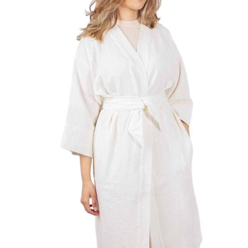 Kimi Cotton Kimono With Belt - Off - white - Waha Lifestyle