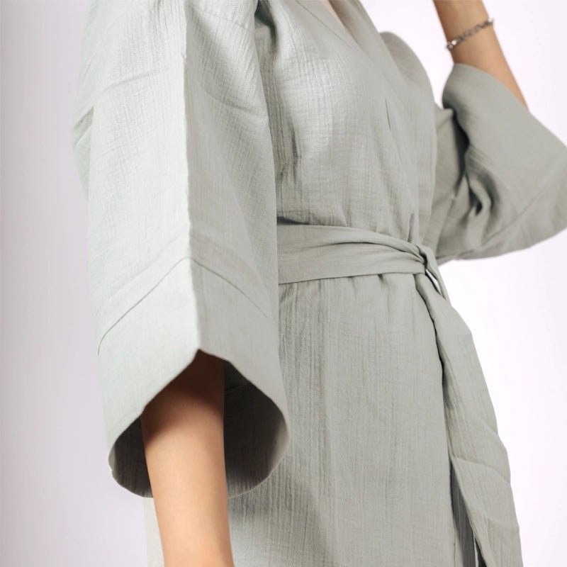 Kimi Cotton Kimono With Belt - Sage Green - Waha Lifestyle