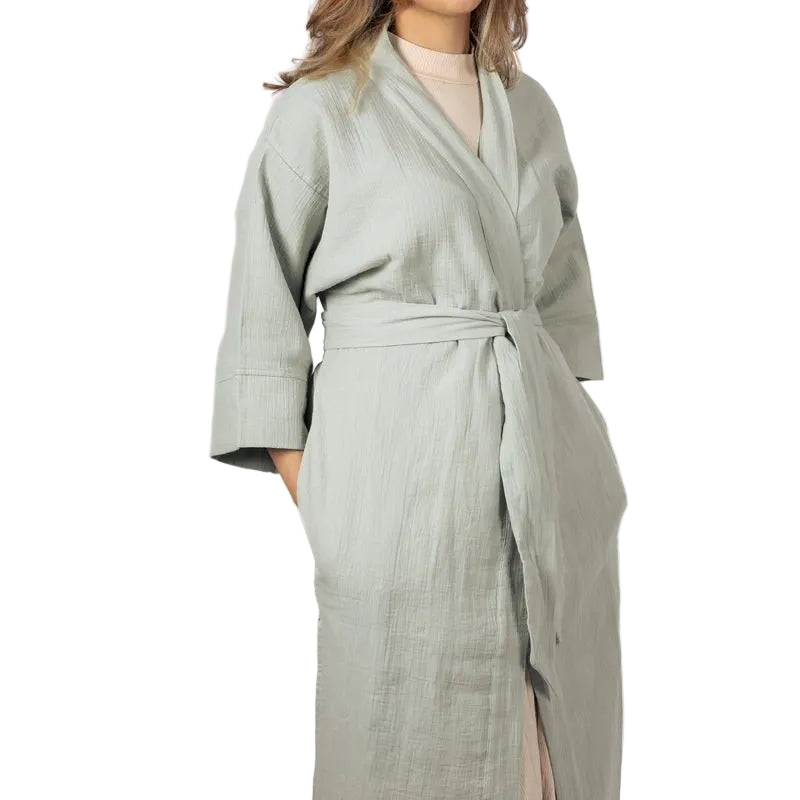 Kimi Cotton Kimono With Belt - Sage Green - Waha Lifestyle