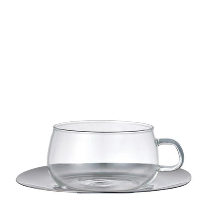 Unitea Heat-Resistant Glass Cup &amp; Stainless Steel Saucer Set