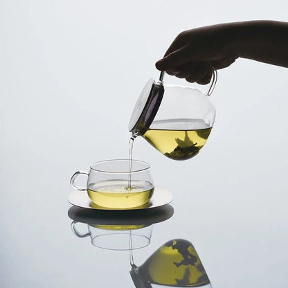 Unitea Heat-Resistant Glass Cup &amp; Stainless Steel Saucer Set