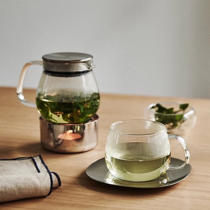 Unitea Heat-Resistant Glass Cup &amp; Stainless Steel Saucer Set