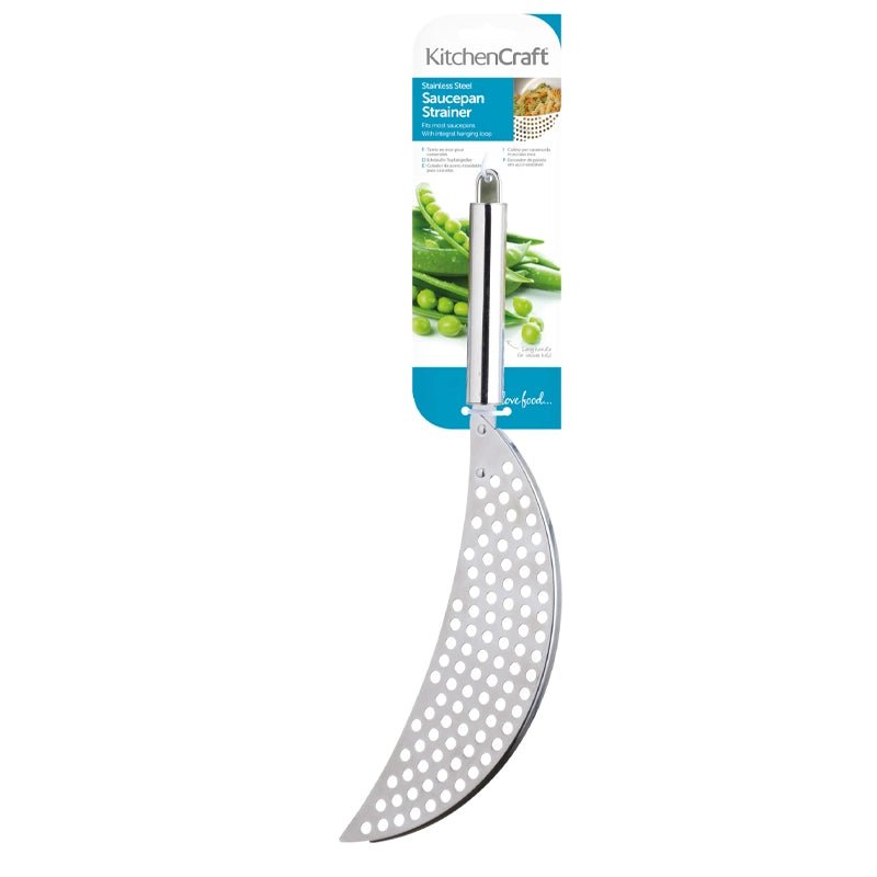 Stainless Steel Crescent Shaped Pan Drainer with Handle