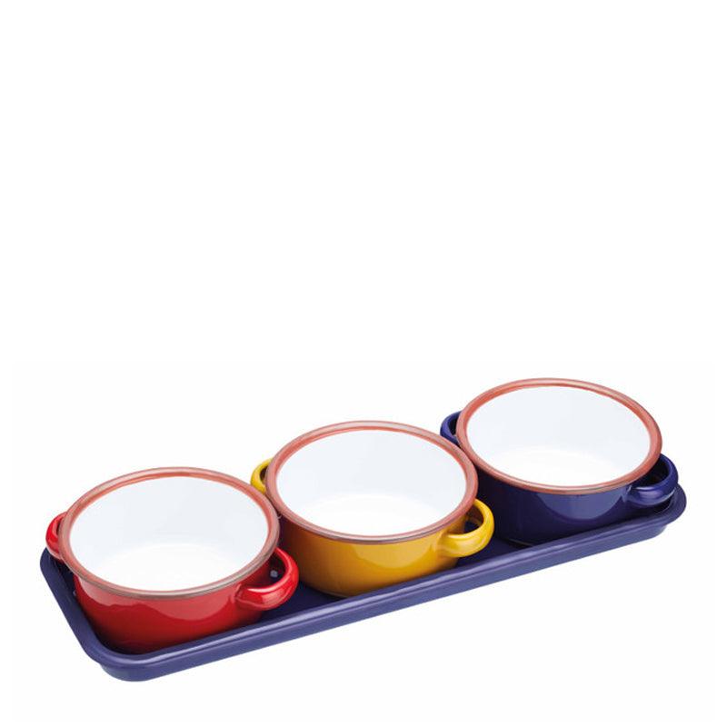 Kitchen Craft World Of Flavours Ceramic 3 Dip Bowls Set With Tray