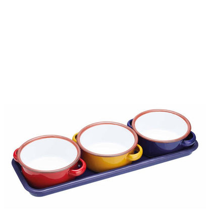 Kitchen Craft World Of Flavours Ceramic 3 Dip Bowls Set With Tray