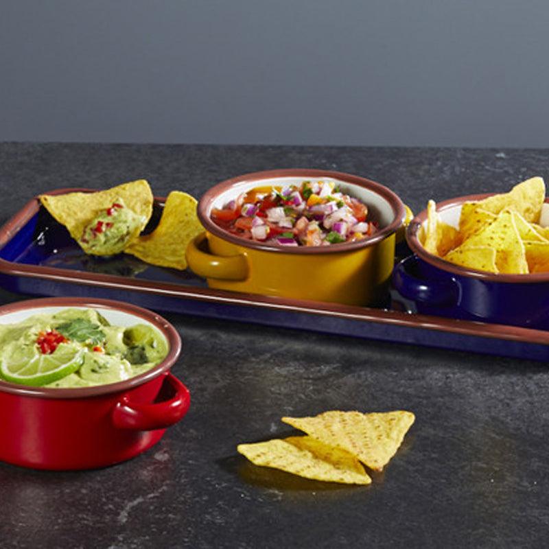 Kitchen Craft World Of Flavours Ceramic 3 Dip Bowls Set With Tray