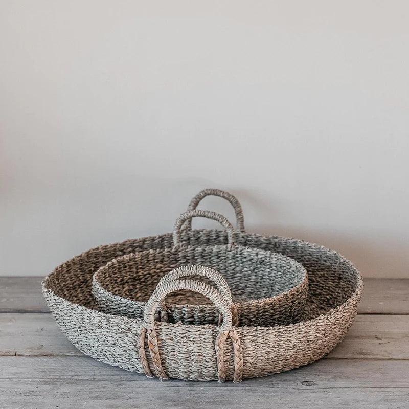 Kuten Round Seagrass Woven Storage Basket with Handles - 2pcs - Waha Lifestyle