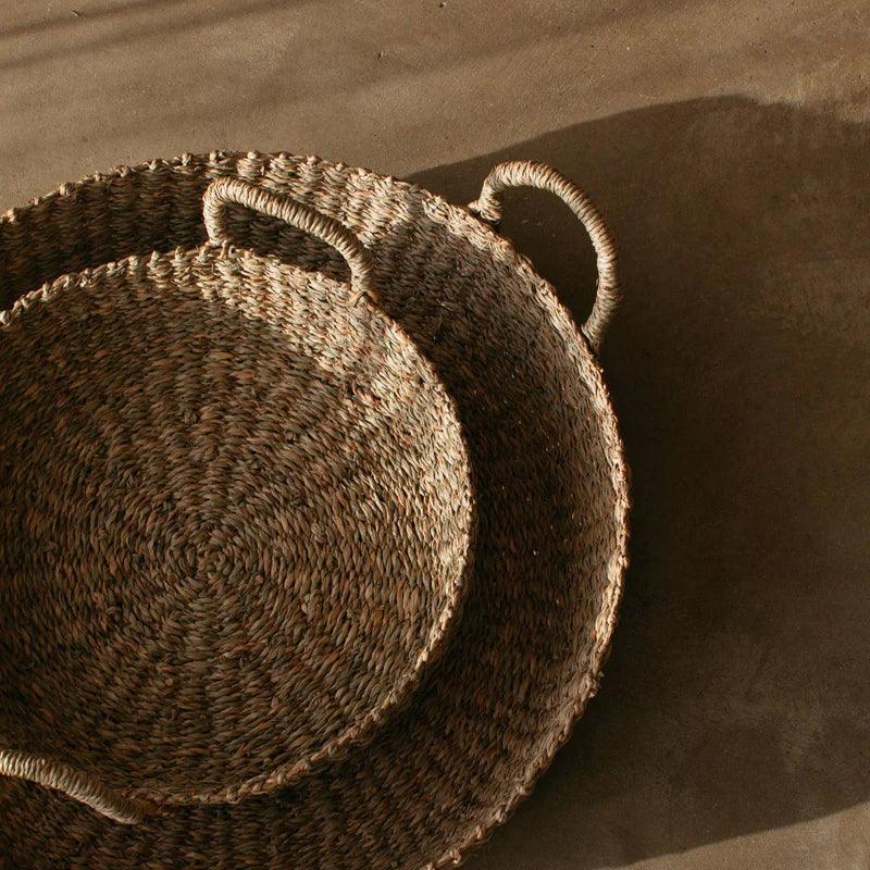 Kuten Round Seagrass Woven Storage Basket with Handles - 2pcs - Waha Lifestyle