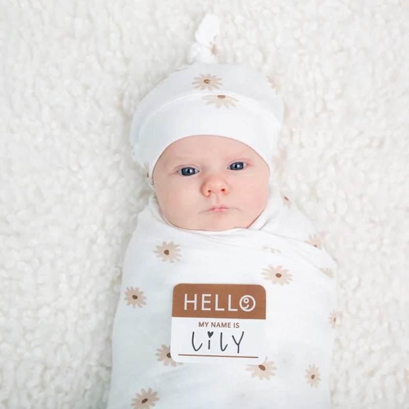 Bamboo Hat &amp; Swaddle Blanket Set Newborns &amp; Babies