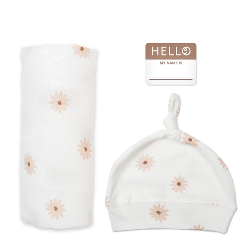 Bamboo Hat &amp; Swaddle Blanket Set Newborns &amp; Babies