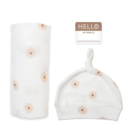 Bamboo Hat &amp; Swaddle Blanket Set Newborns &amp; Babies