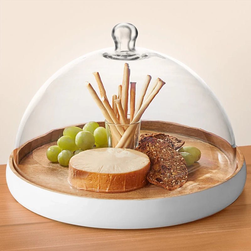 Madras Wooden Tray With Glass Cloche - Waha Lifestyle